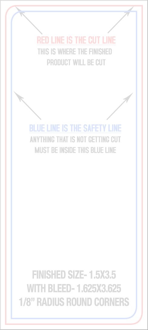 Business Cards 1.5" x 3.5" 1/8" - 2 Rounded Corners - Back - Vertical trim, safety and fold template guide
