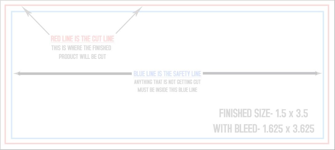 Business Cards 1.5" x 3.5" Standard (Horizontal) trim, safety and fold template guide