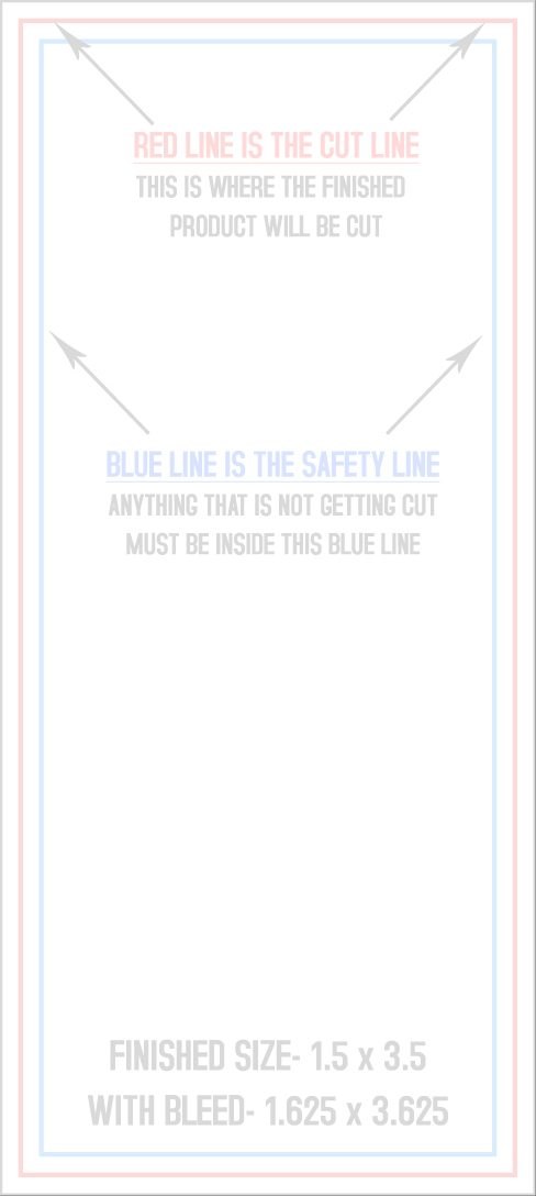 Business Cards 1.5" x 3.5" Standard (Vertical) trim, safety and fold template guide