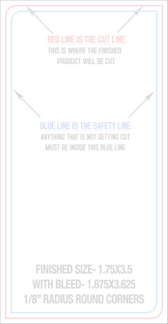 Business Cards 1.75" x 3.5" 1/8" - 2 Rounded Corners - Back - Vertical trim, safety and fold template guide