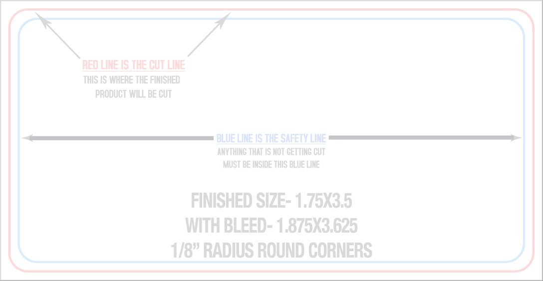 Business Cards 1.75" x 3.5" 1/8" - 4 Rounded Corners - Horizontal trim, safety and fold template guide