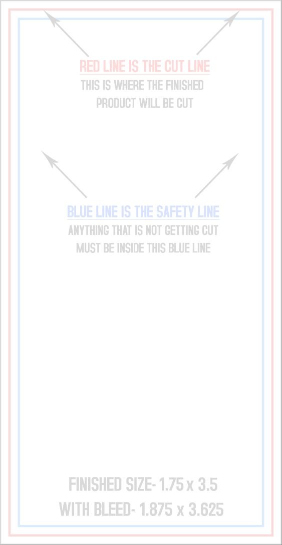 Business Cards 1.75" x 3.5" Vertical trim, safety and fold template guide