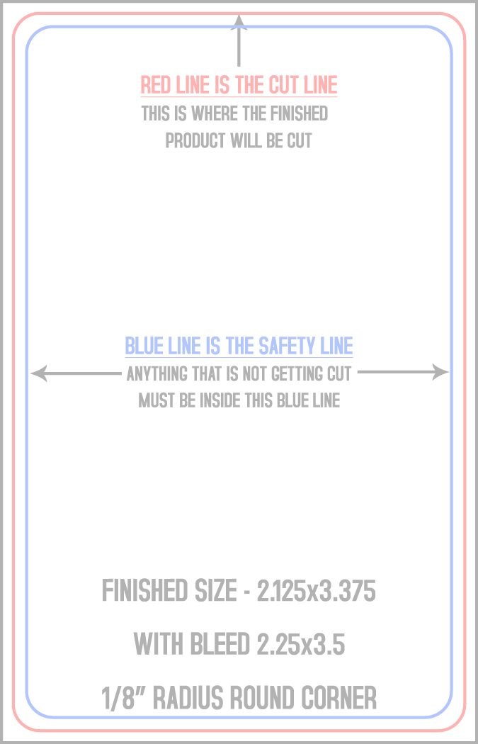 Business Cards 2.125" x 3.375" 1/8" - 4 Rounded Corners - Vertical trim, safety and fold template guide