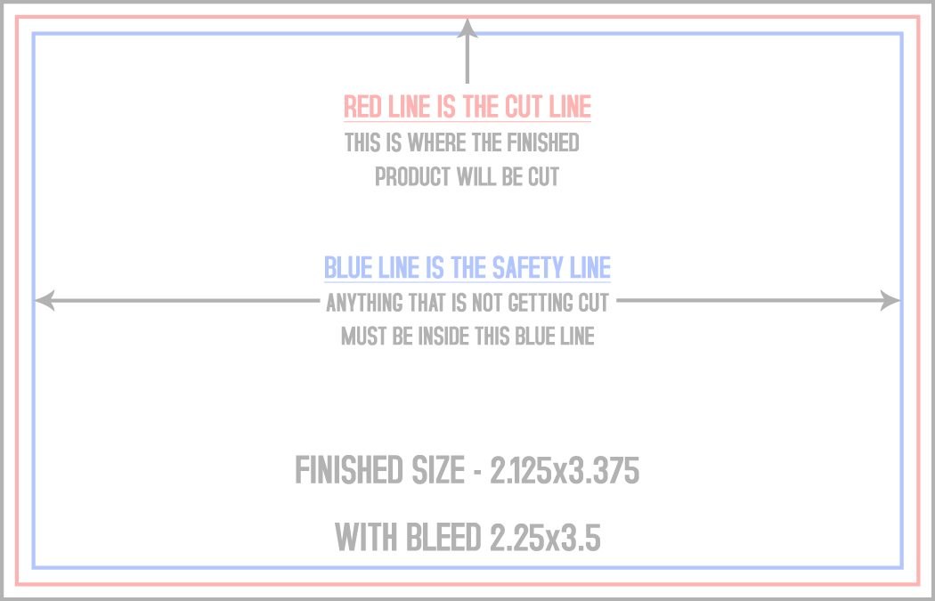 Business Cards 2.125" x 3.375" Horizontal trim, safety and fold template guide