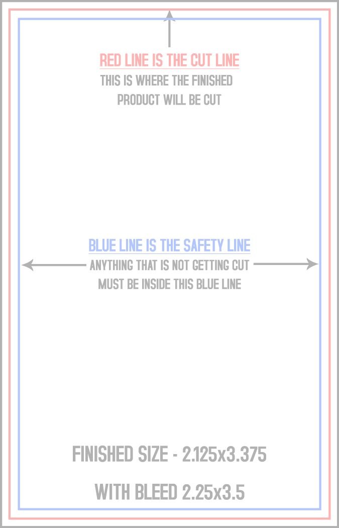 Business Cards 2.125" x 3.375" Vertical trim, safety and fold template guide