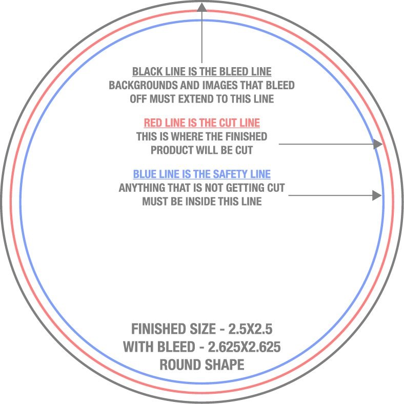 Business Cards 2.5" x 2.5" Circle trim, safety and fold template guide