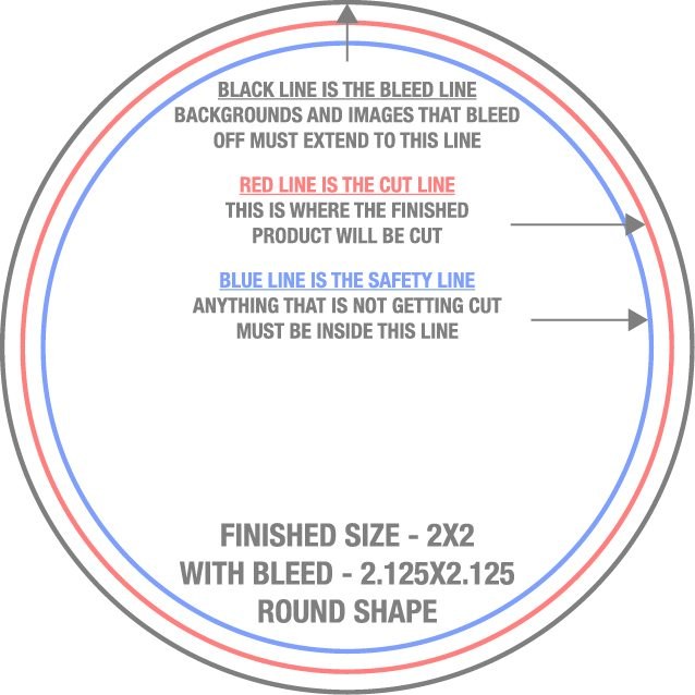Business Cards 2" x 2" Circle trim, safety and fold template guide