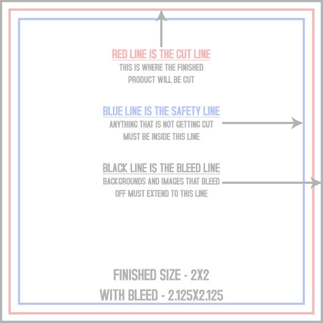 Business Cards 2" x 2" Square trim, safety and fold template guide