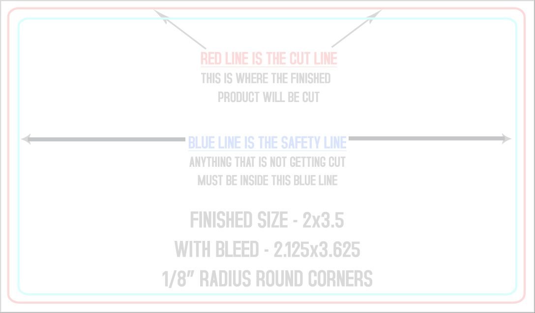 Business Cards 2" x 3.5" 1/8" - 4 Rounded Corners - Horizontal trim, safety and fold template guide