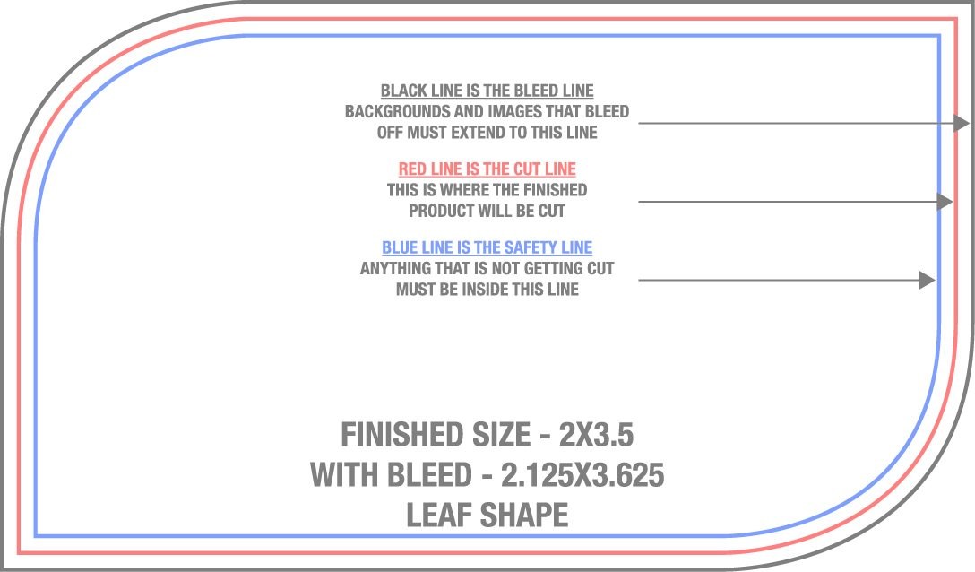 Business Cards 2" x 3.5" 2 Round Corners Front (Horizontal) trim, safety and fold template guide