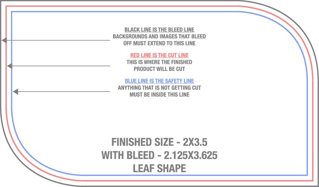 Business Cards 2" x 3.5" Leaf 7/8" (2) Round Corners Back (Horizontal) trim, safety and fold template guide