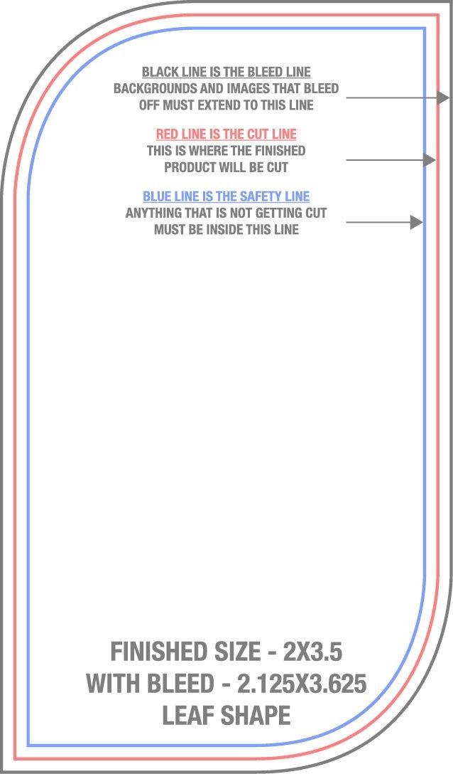 Business Cards 2" x 3.5" Leaf 7/8" (2) Round Corners Back (Vertical) trim, safety and fold template guide