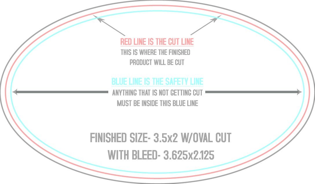 Business Cards 2" x 3.5" Oval (Horizontal) trim, safety and fold template guide