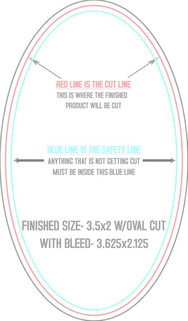 Business Cards 2" x 3.5" Oval (Vertical) trim, safety and fold template guide