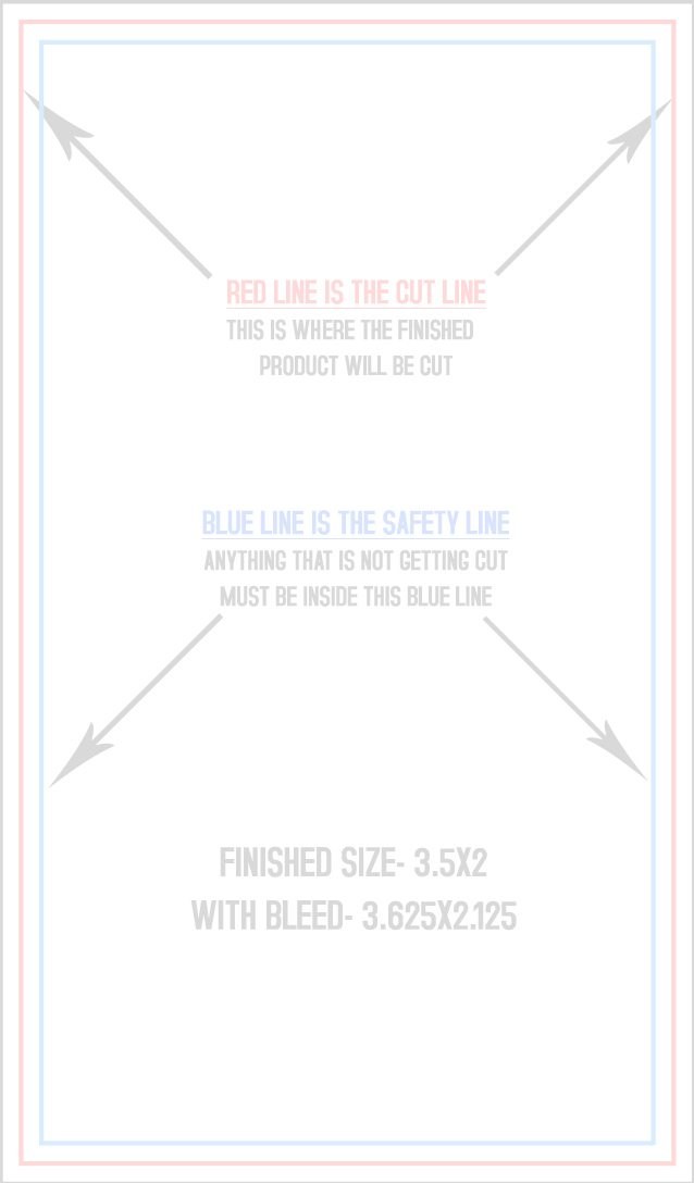 Business Cards 2" x 3.5" Standard (Vertical) trim, safety and fold template guide