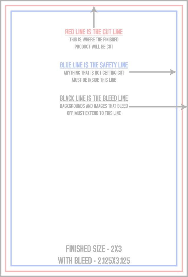 Business Cards 2" x 3" Vertical trim, safety and fold template guide