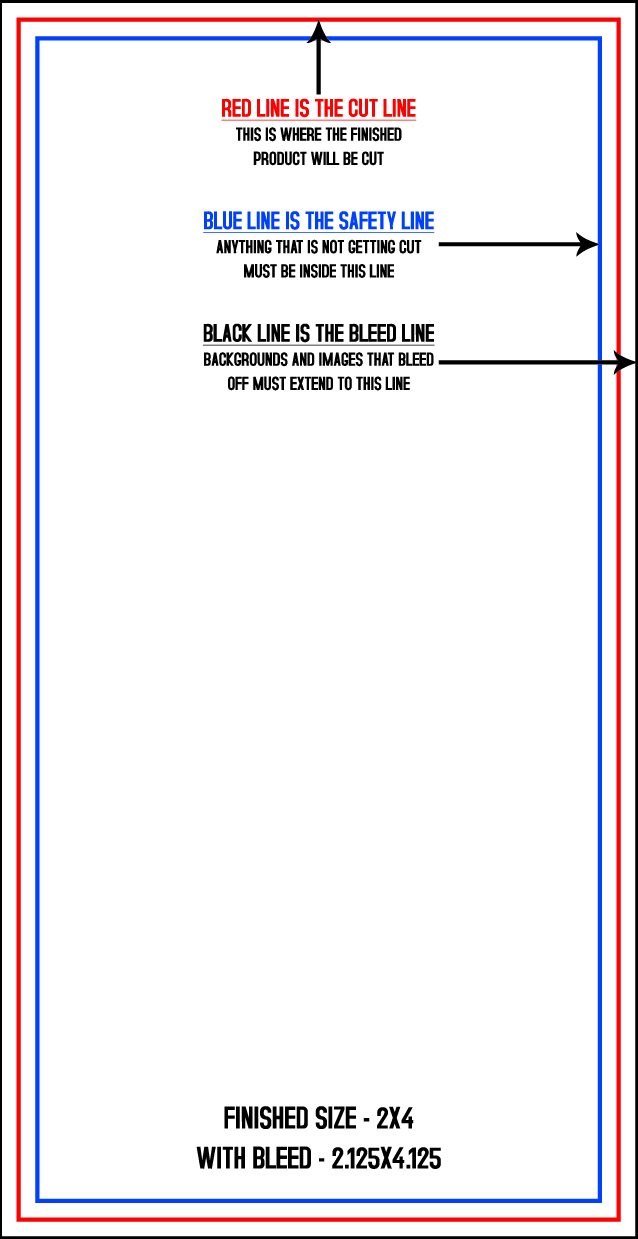 Business Cards 2" x 4" Vertical trim, safety and fold template guide