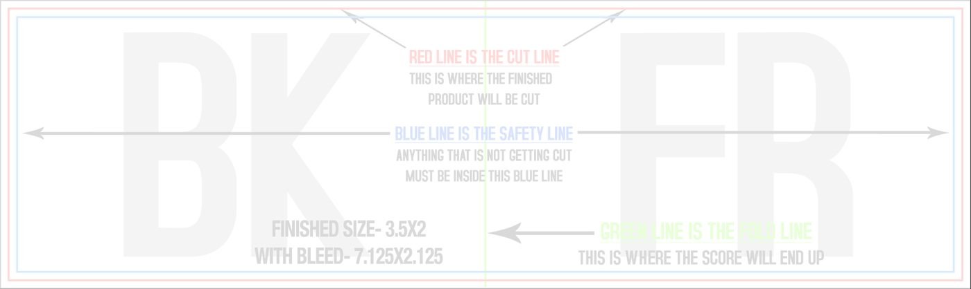 Business Cards 2" x 7" Fold Over Fold Over Front/Outside - Horizontal trim, safety and fold template guide