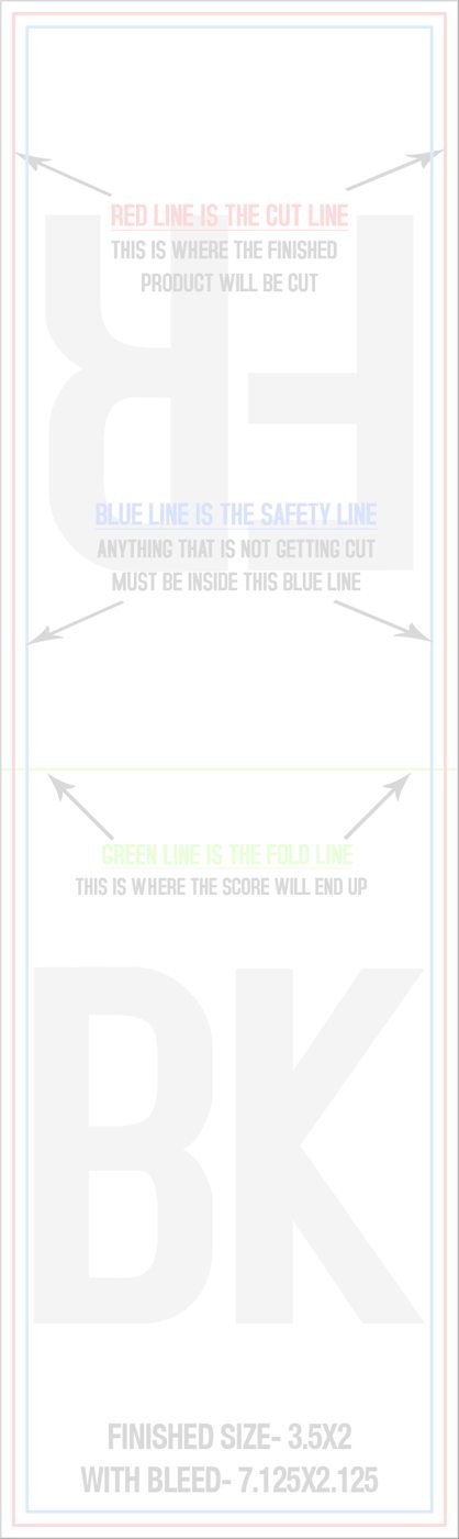 Business Cards 2" x 7" Fold Over Fold Over Front/Outside - Vertical trim, safety and fold template guide