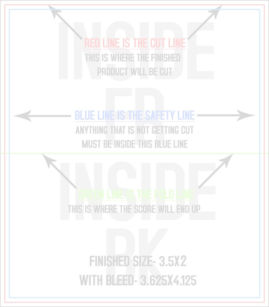 Business Cards 3.5" x 4" Fold Over Fold Over Back/Inside (Horizontal) trim, safety and fold template guide