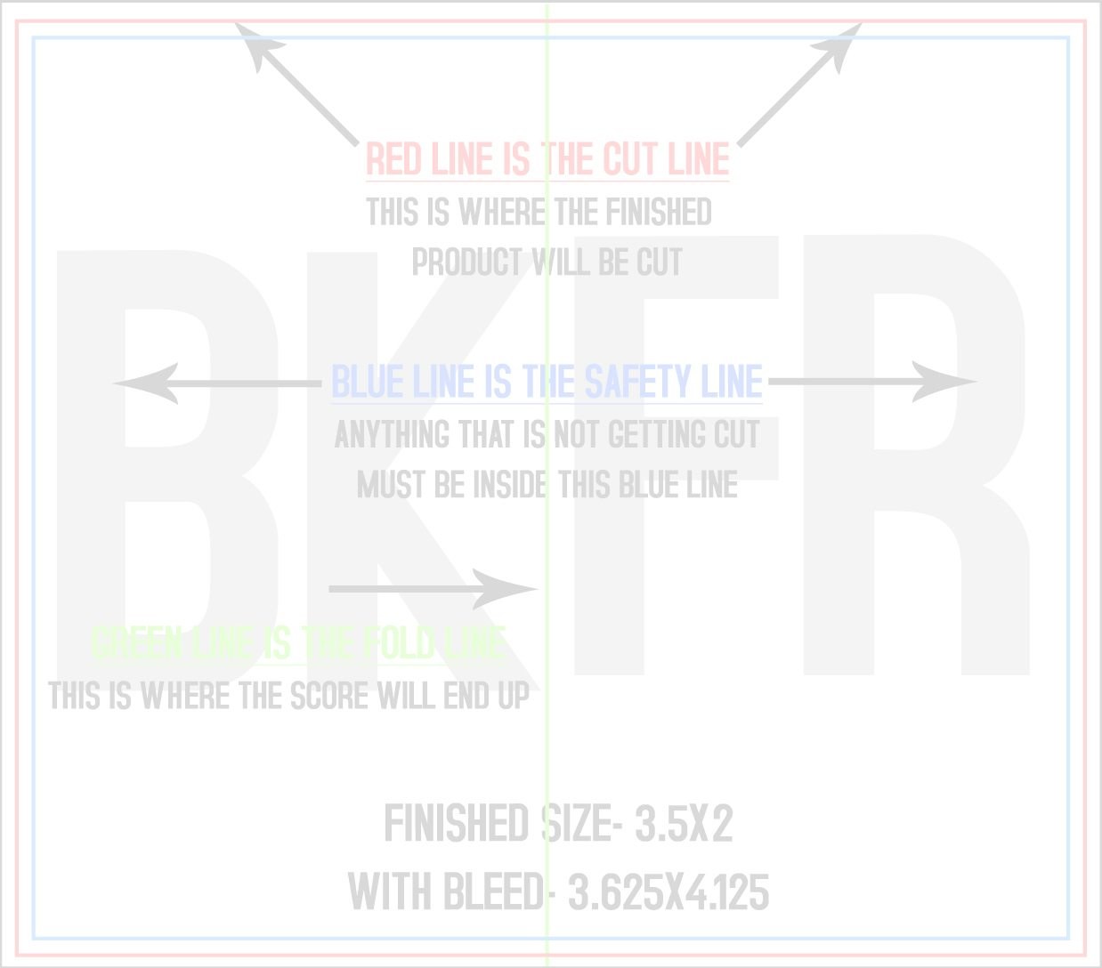 Business Cards 3.5" x 4" Fold Over Fold Over Front/Outside (Vertical) trim, safety and fold template guide