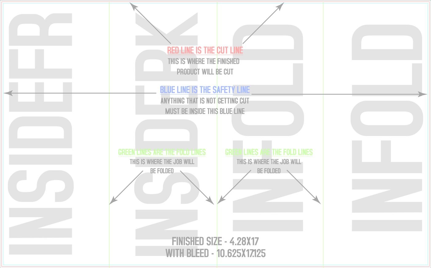 Flyers & Brochures 10.5" x 17" Double Parallel Fold Back/Inside (Horizontal) trim, safety and fold template guide