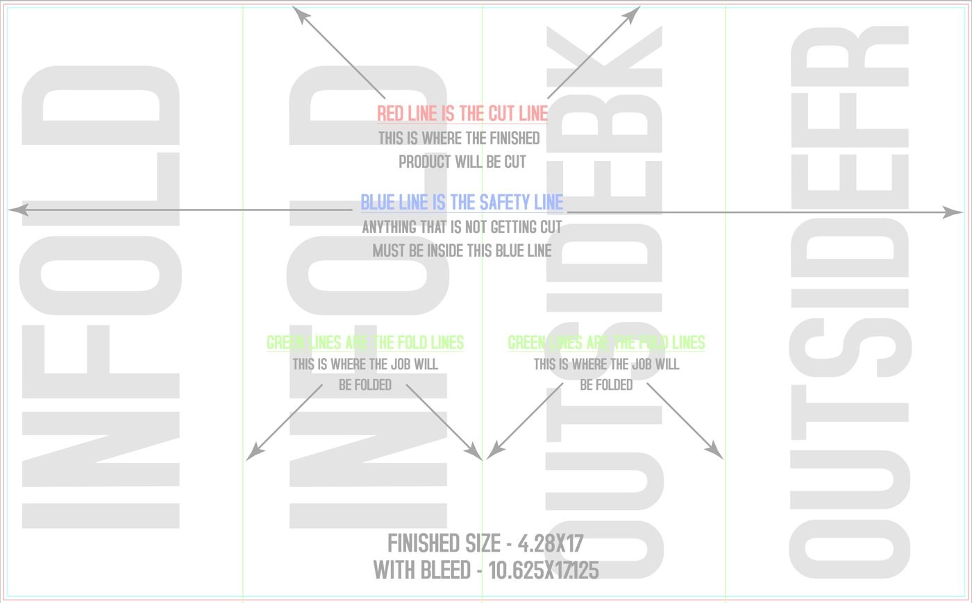 Flyers & Brochures 10.5" x 17" Double Parallel Fold Front/Outside (Horizontal) trim, safety and fold template guide