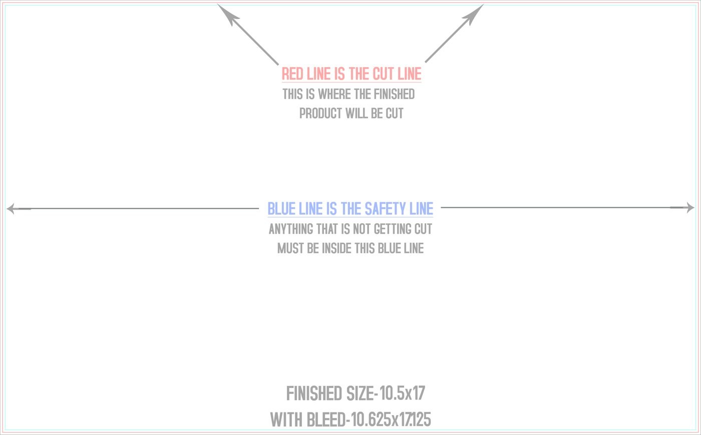 Flyers & Brochures 10.5" x 17" Flat (Horizontal) trim, safety and fold template guide