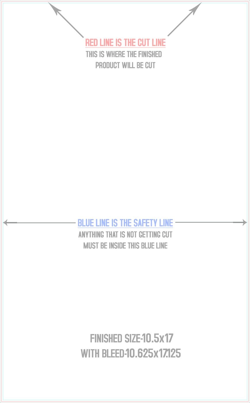 Flyers & Brochures 10.5" x 17" Flat (Vertical) trim, safety and fold template guide