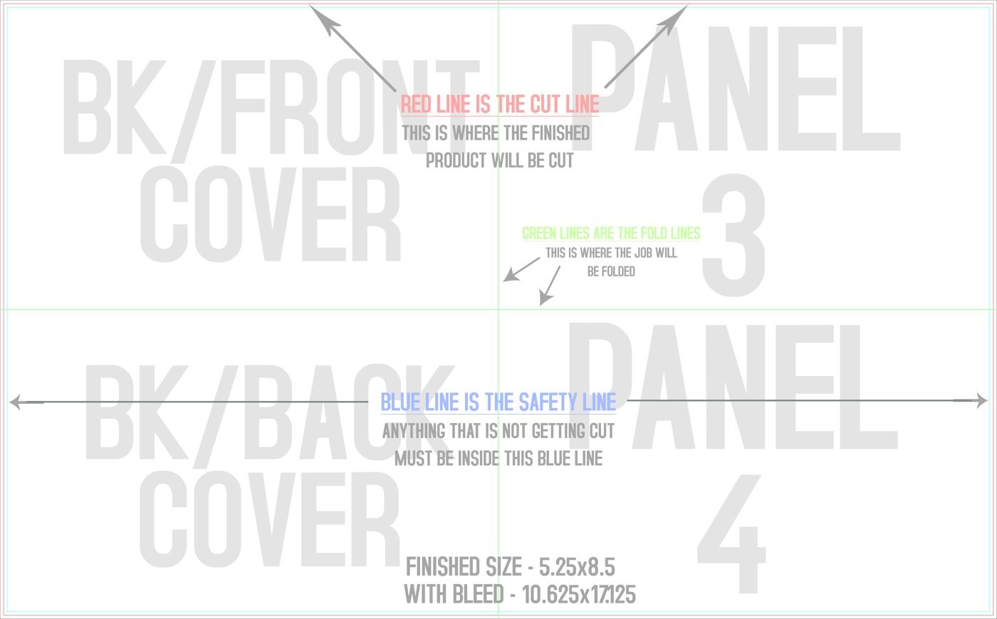 Flyers & Brochures 10.5" x 17" French Fold Back/Inside trim, safety and fold template guide