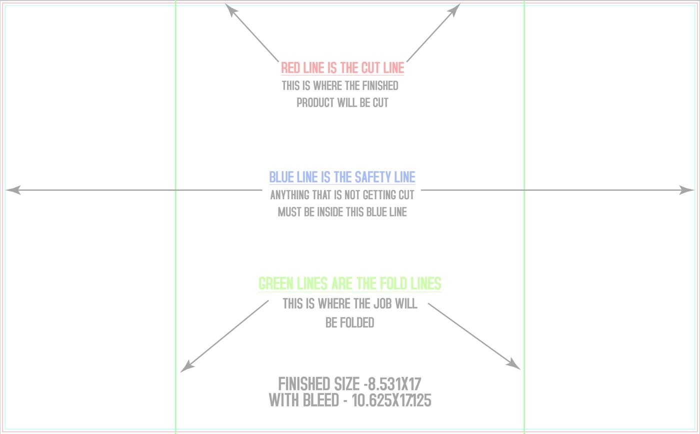 Flyers & Brochures 10.5" x 17" Gate Fold trim, safety and fold template guide