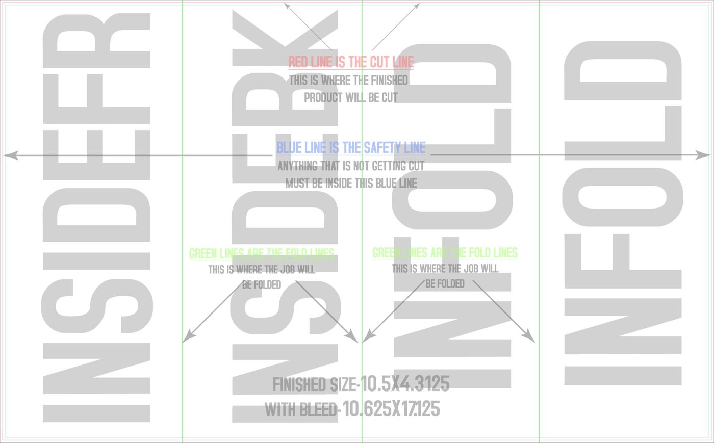 Flyers & Brochures 10.5" x 17" Roll Fold Back/Inside (Horizontal) trim, safety and fold template guide