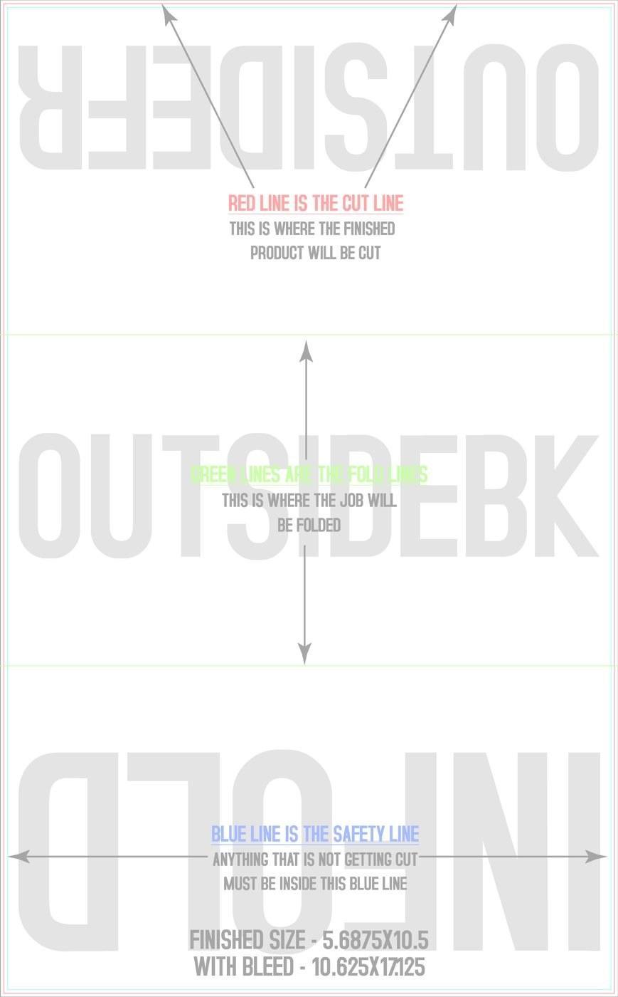 Flyers & Brochures 10.5" x 17" Tri Fold Front/Outside (Vertical) trim, safety and fold template guide