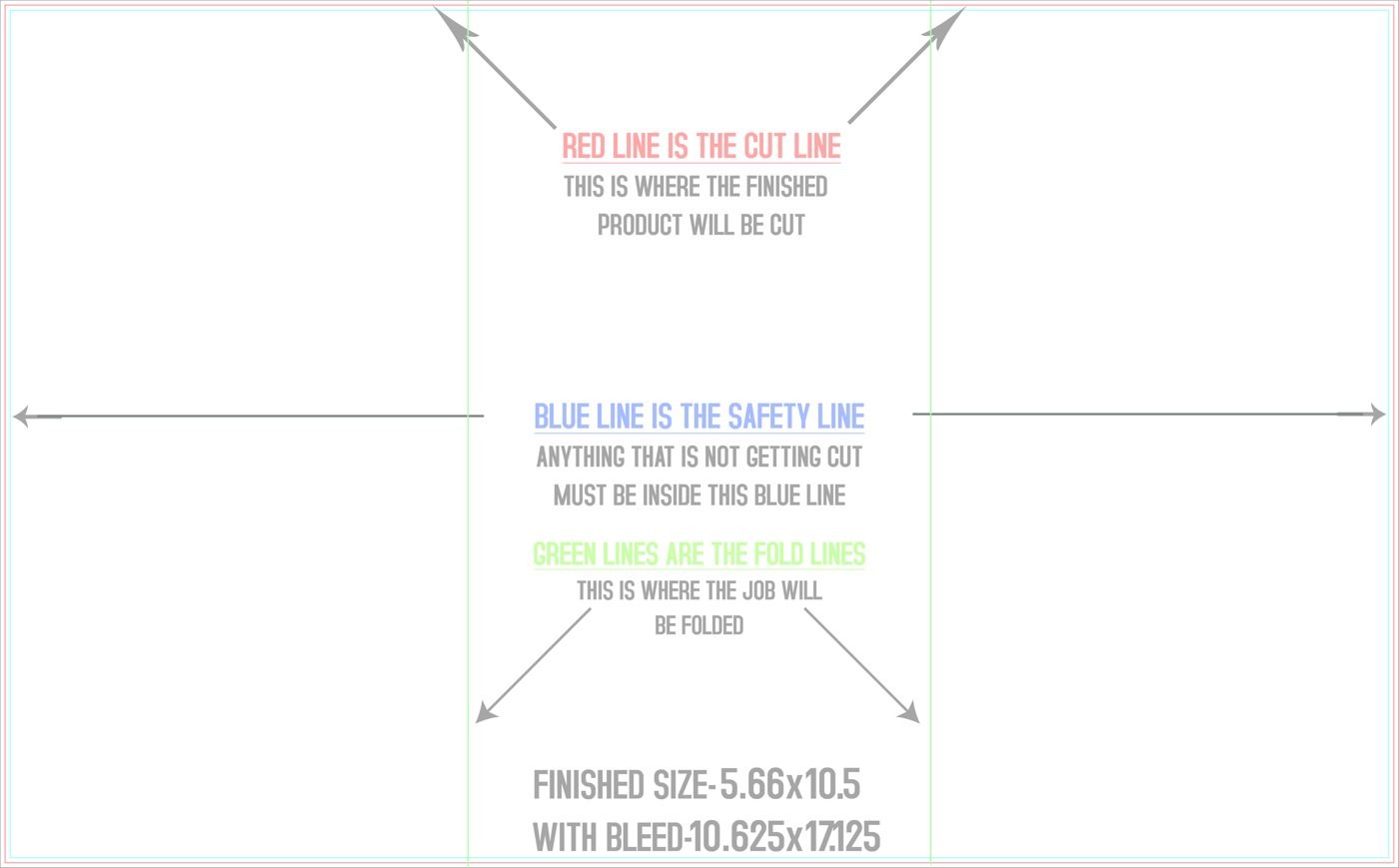 Flyers & Brochures 10.5" x 17" Z Fold (Horizontal) trim, safety and fold template guide