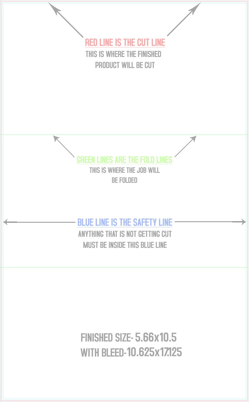 Flyers & Brochures 10.5" x 17" Z Fold (Vertical) trim, safety and fold template guide