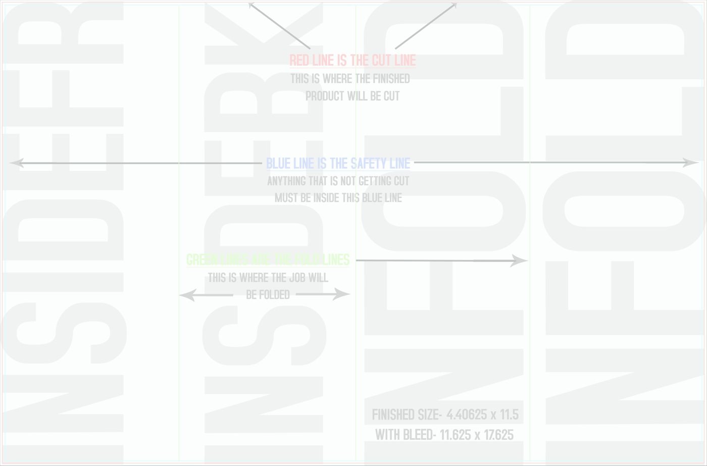 Flyers & Brochures 11.5" x 17.5" Double Parallel Fold Back/Inside (Horizontal) trim, safety and fold template guide