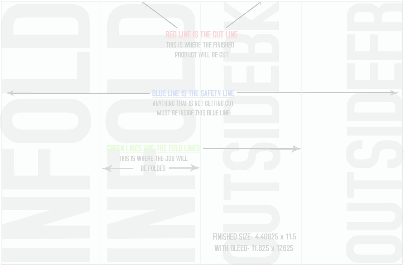 Flyers & Brochures 11.5" x 17.5" Double Parallel Fold Front/Outside (Horizontal) trim, safety and fold template guide