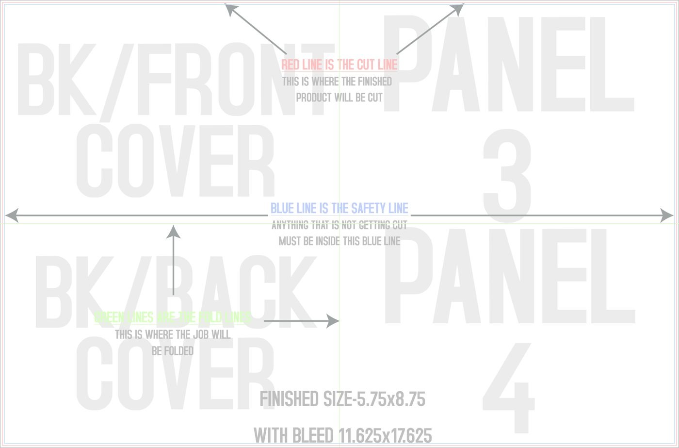 Flyers & Brochures 11.5" x 17.5" French Fold Back/Inside trim, safety and fold template guide