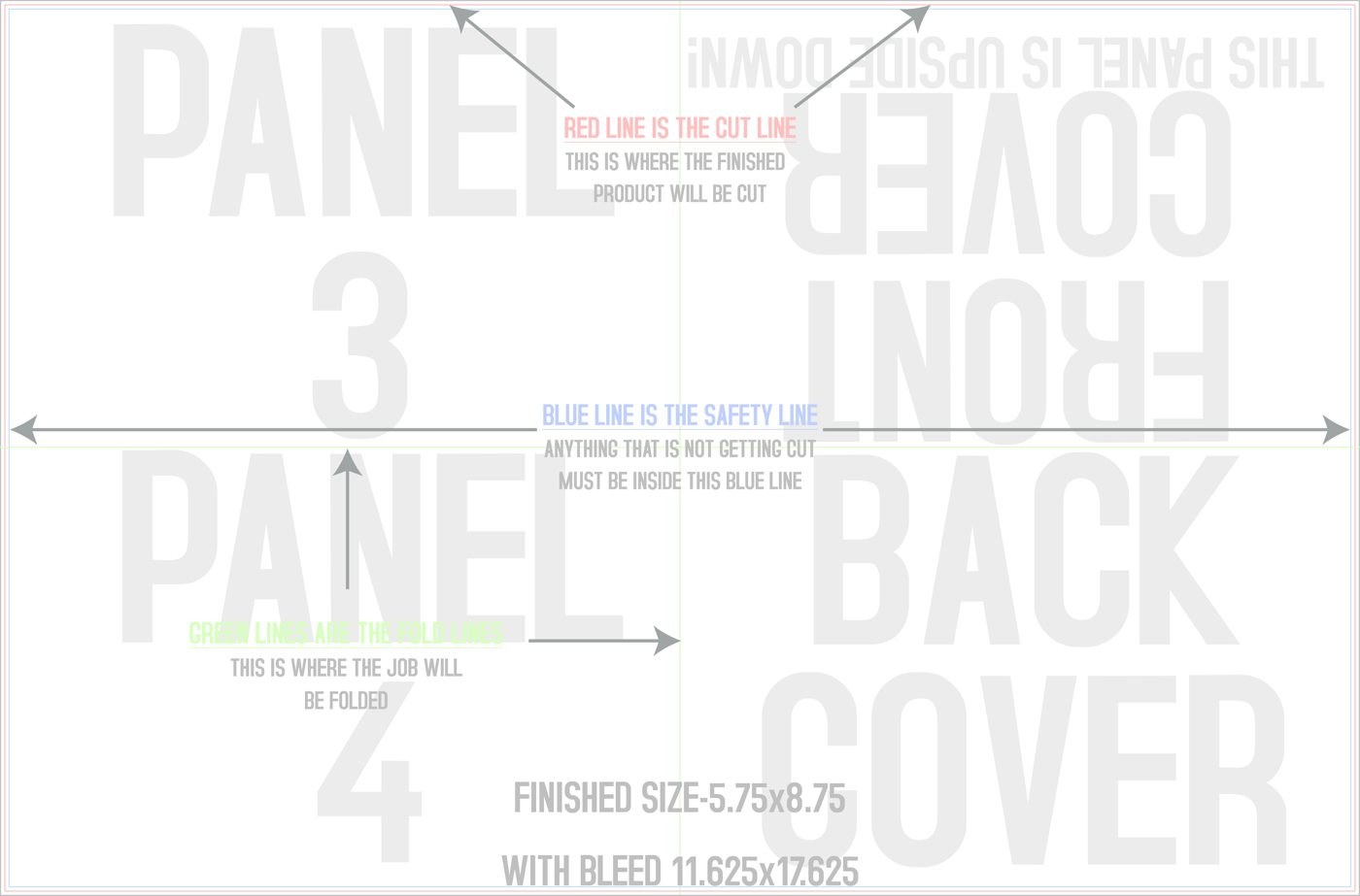 Flyers & Brochures 11.5" x 17.5" French Fold Front/Outside trim, safety and fold template guide