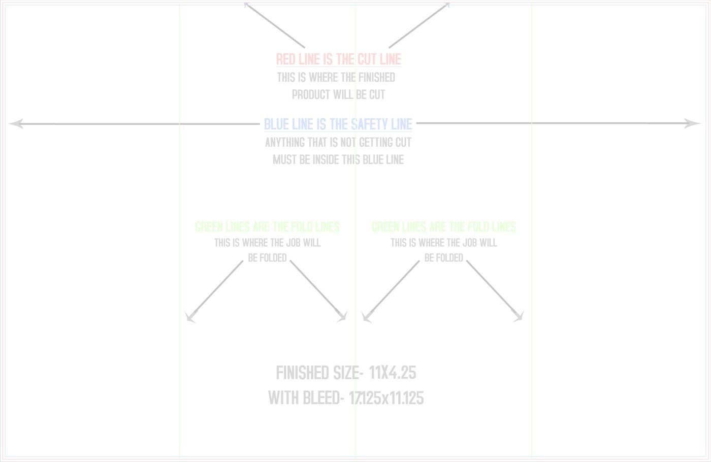 Flyers & Brochures 11" x 17" Accordion Fold (Horizontal) trim, safety and fold template guide