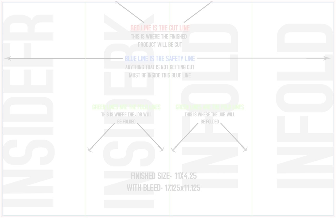 Flyers & Brochures 11" x 17" Double Parallel Fold Back/Inside (Horizontal) trim, safety and fold template guide