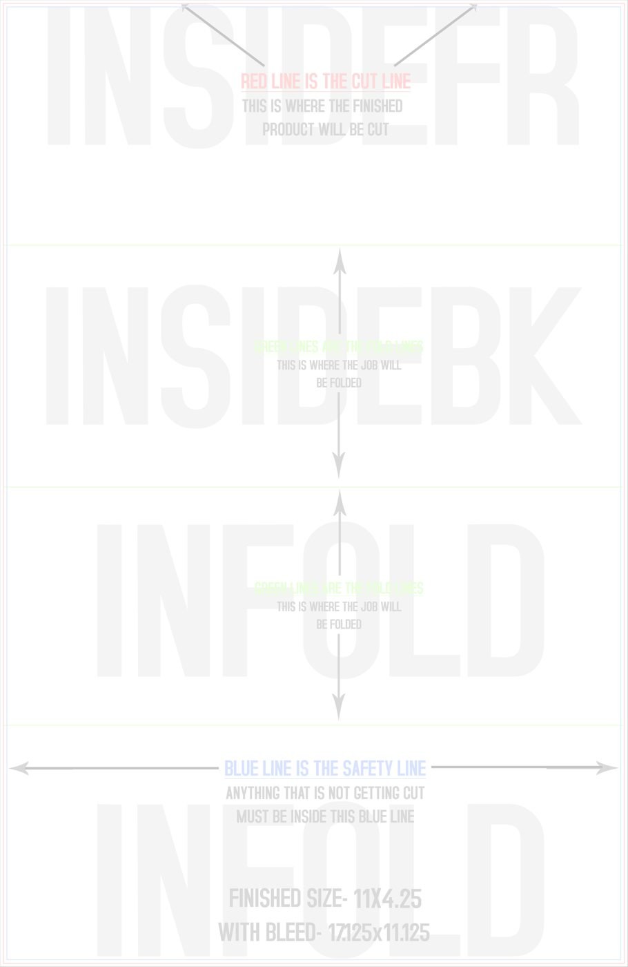 Flyers & Brochures 11" x 17" Double Parallel Fold Back/Inside (Vertical) trim, safety and fold template guide