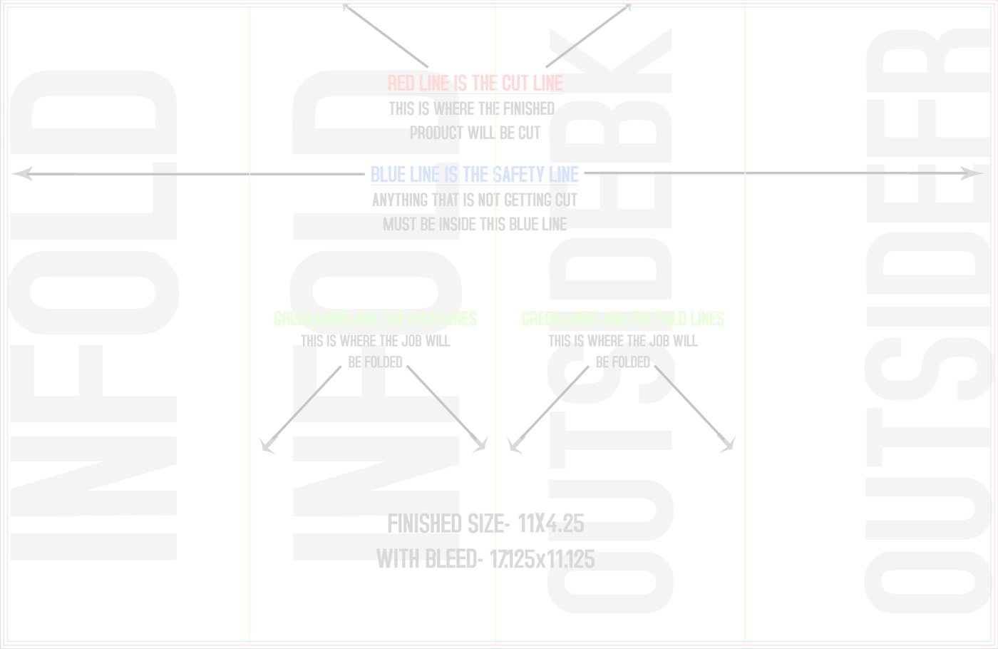 Flyers & Brochures 11" x 17" Double Parallel Fold Front/Outside (Horizontal) trim, safety and fold template guide