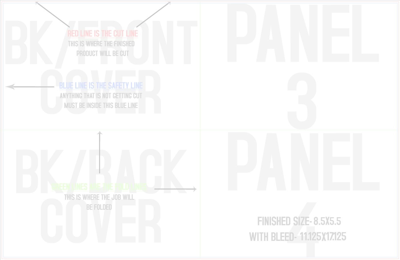 Flyers & Brochures 11" x 17" French Fold Back/Inside trim, safety and fold template guide