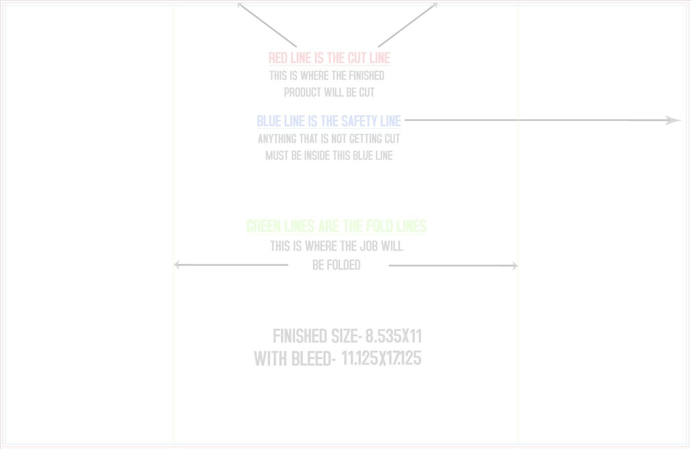 Flyers & Brochures 11" x 17" Gate Fold trim, safety and fold template guide