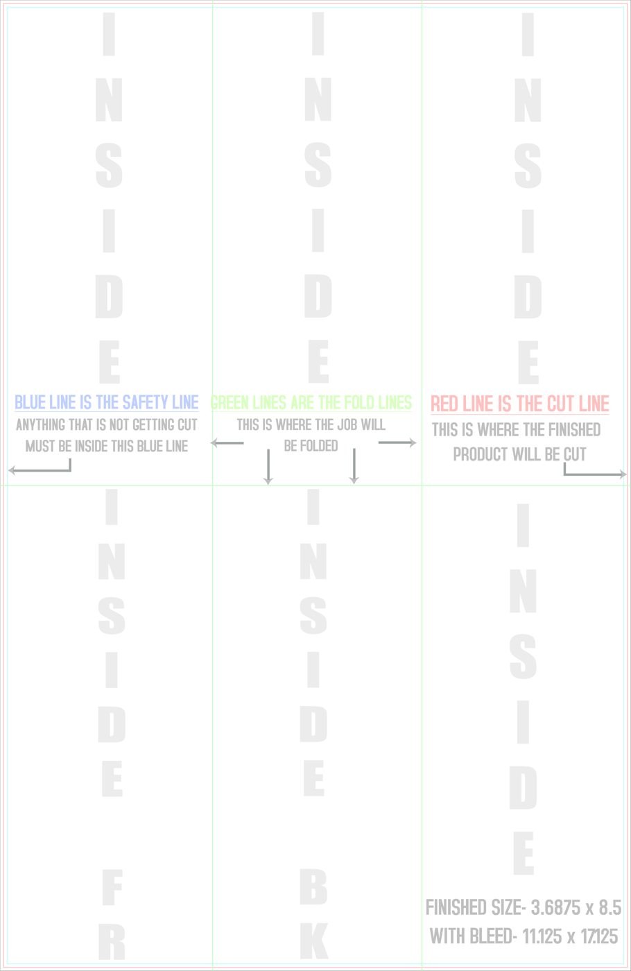 Flyers & Brochures 11" x 17" Half Fold - Tri Fold Back/Inside trim, safety and fold template guide