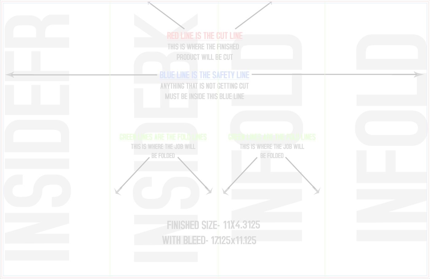 Flyers & Brochures 11" x 17" Roll Fold Back/Inside (Horizontal) trim, safety and fold template guide