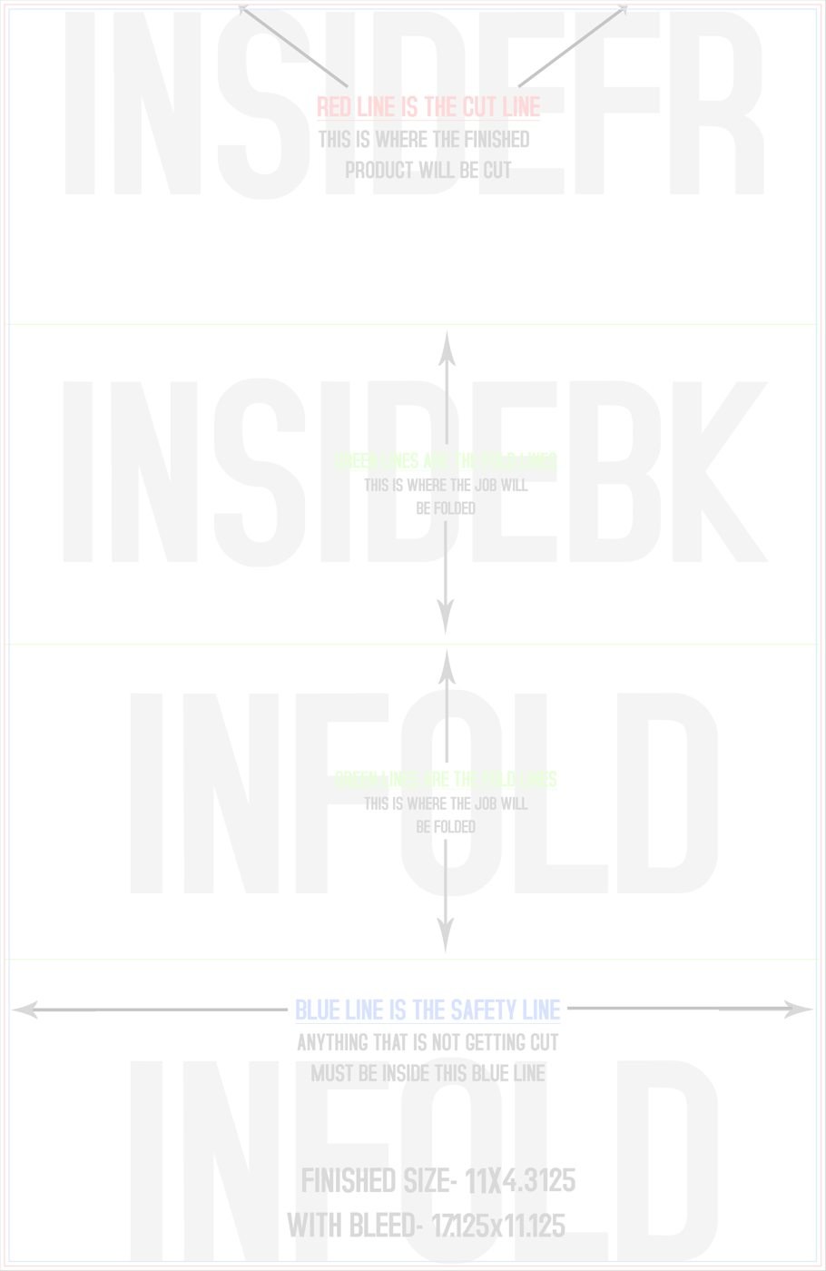 Flyers & Brochures 11" x 17" Roll Fold Back/Inside (Vertical) trim, safety and fold template guide