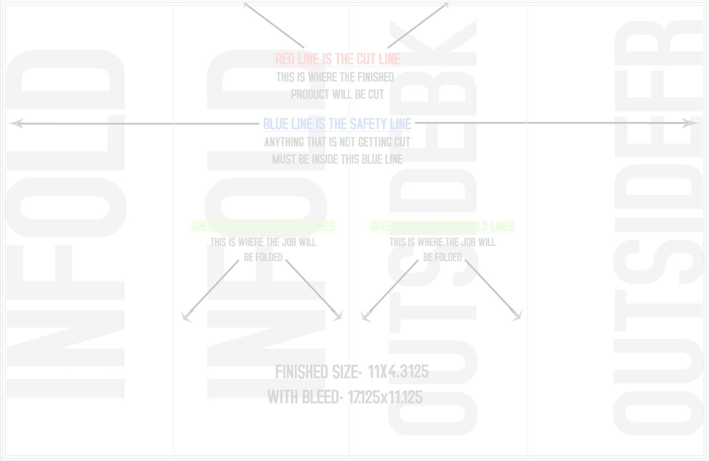 Flyers & Brochures 11" x 17" Roll Fold Front/Outside (Horizontal) trim, safety and fold template guide