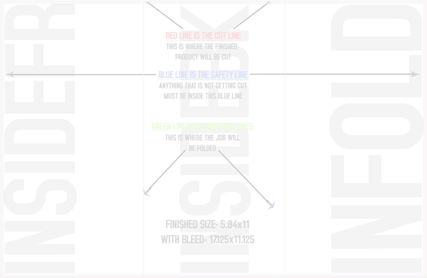 Flyers & Brochures 11" x 17" Tri Fold Back/Inside (Horizontal) trim, safety and fold template guide